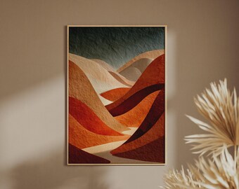 Abstract Premium Desert Dunes Art Print, Terracotta Burnt Orange Teal Poster