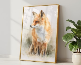 Red Fox Poster / Rustic Print / Cosy Watercolour Art