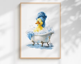 Funny bathroom decor - Quirky Yellow Duck Spa Print - Bright Bathroom Wall Art (Framed and unframed)