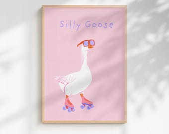 Silly Goose Art Print | Funny trending Modern Wall Decor (Framed or Unframed)
