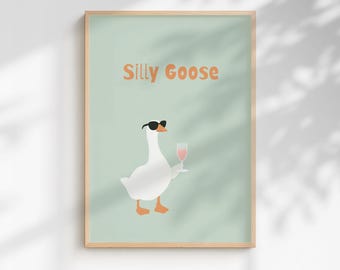 Impression d'art de vin de Silly Goose | Animal original, décoration murale moderne (avec ou sans cadre)