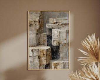 Abstract Premium Stone Architecture Print, Neutral Grey Beige  Wall Art Poster