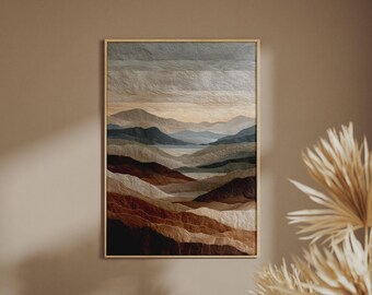 Abstract Premium Mountain Landscape Print, Layered Stone Texture Effect, Neutral Earthy Tones Poster
