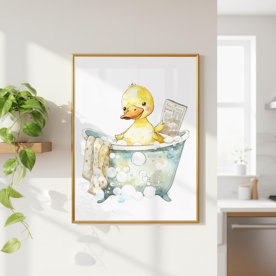 Funny Duck in Tub Print | Playful Bathroom Wall Art - Etsy