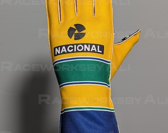 Guantes de carreras en homenaje a Ayrton Senna, karting y simulación de carreras