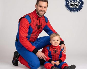 Father & Son Matching Spider Web Racing Suit, Superhero Karting Costume, Family Photoshoot Outfit, Halloween Costume Set, A brand new day