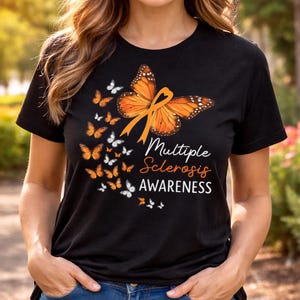 Multiple sclerosis awareness png, MS walk event, orange ribbon butterfly, MS warrior support squad, transparent background