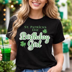 St Patricks Day Birthday Girl PNG, Lucky Shamrock Script, March Birthday, Transparent