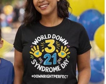 World Down Syndrome Day 3-21 PNG, Down Right Perfect Awareness Shirt Design, Blue Yellow Handprint Digital Download