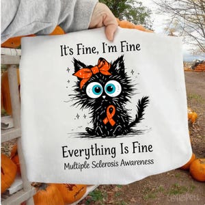 MS-medvetenhet PNG, sublimering av Scruffy Cat om multipel skleros, det är bra, jag mår bra, MS-krigaredesign, orange bandpresentkonst, digital nedladdning png