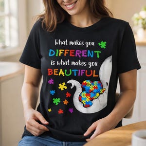 ¿Qué te hace diferente? Hermoso elefante autista PNG, corazón de rompecabezas, transparente