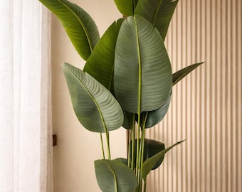 Grande pianta artificiale di foglie di banano / Decorazione tropicale realistica per interni, vaso moderno