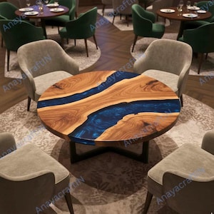 Blue Epoxy Wood Table Handmade Round Coffee Table | Elegant Resin Furniture Luxury