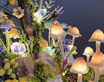 Enchanted Forest Mushroom Lamp, Fantasy Crystal Nightlight, Mushroom Forest Night Light, Fantasy Fairy Tale Decor for Bedroom, Unique Gift