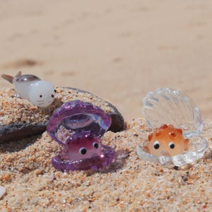 Hand-Blown Glass Sea Creature Figurines – Mini Ocean Art Sculptures, Cute Seashell Decor, Unique Handmade Gift