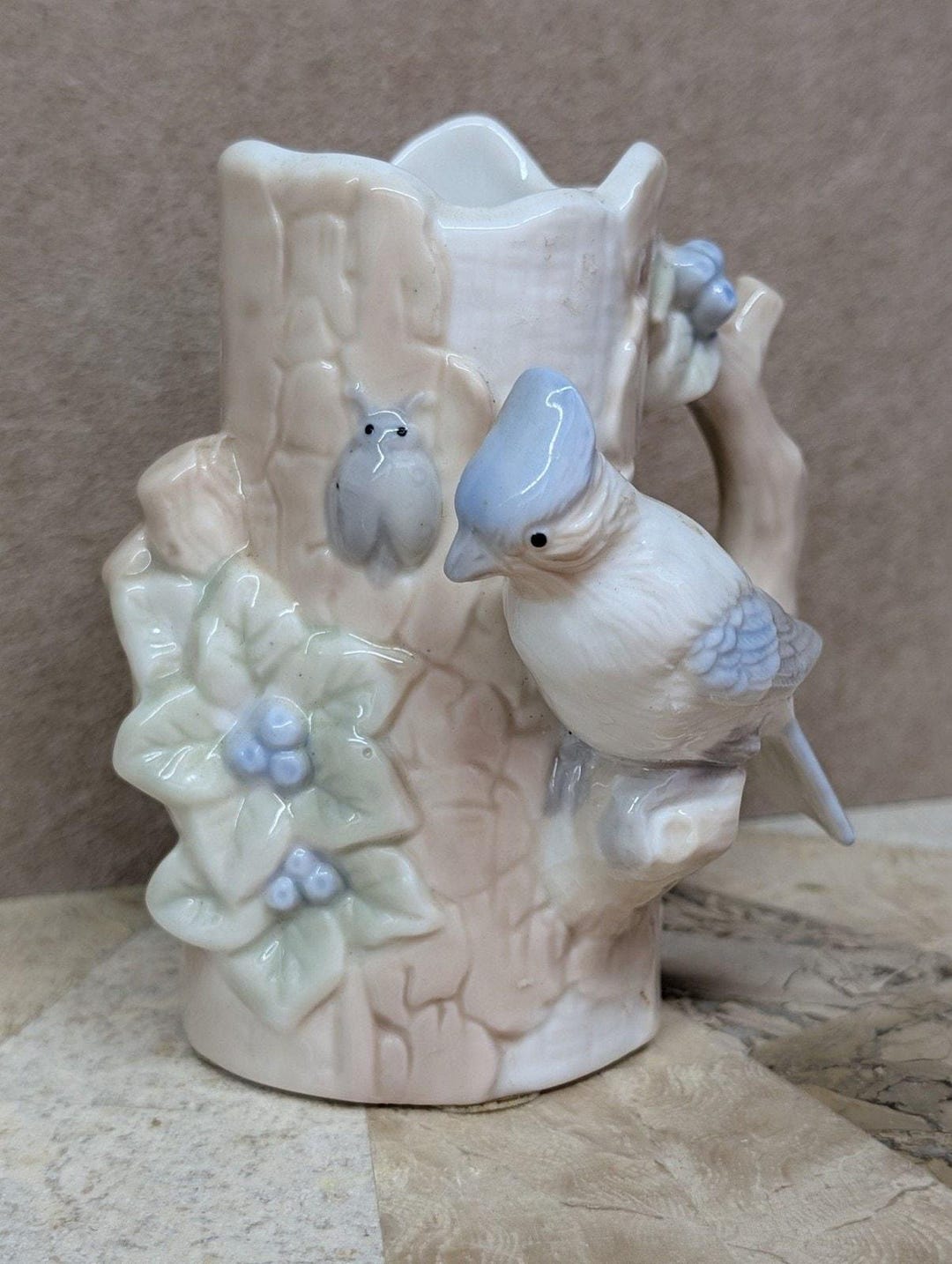 Tree Pitcher Vintage Porcelain Tree Trunk Pitcher With Blue Jay and Bug Detail - Etsy