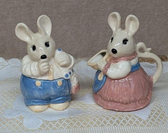 Vintage Ceramic Mouse Creamer and Sugar Bowl Set