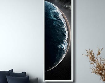 Earth From Space Wall Art Vertical Canvas, Ocean Planet View, Modern Space Decor, Minimal Cosmic Art, Sci Fi Wall Art Print