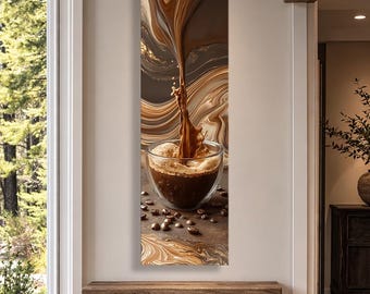 Cuadro vertical de café para pared, decoración de cocina con salpicaduras de espresso, lámina de arte moderno sobre café, decoración de pared estilo cafetería, idea de regalo para baristas.