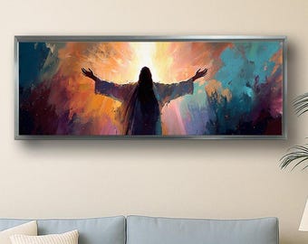 Cuadro de Jesucristo para pared, pintura de fe cristiana, obra de arte religiosa en lienzo, decoración espiritual de Jesús para sala de estar o dormitorio. Regalo ideal.