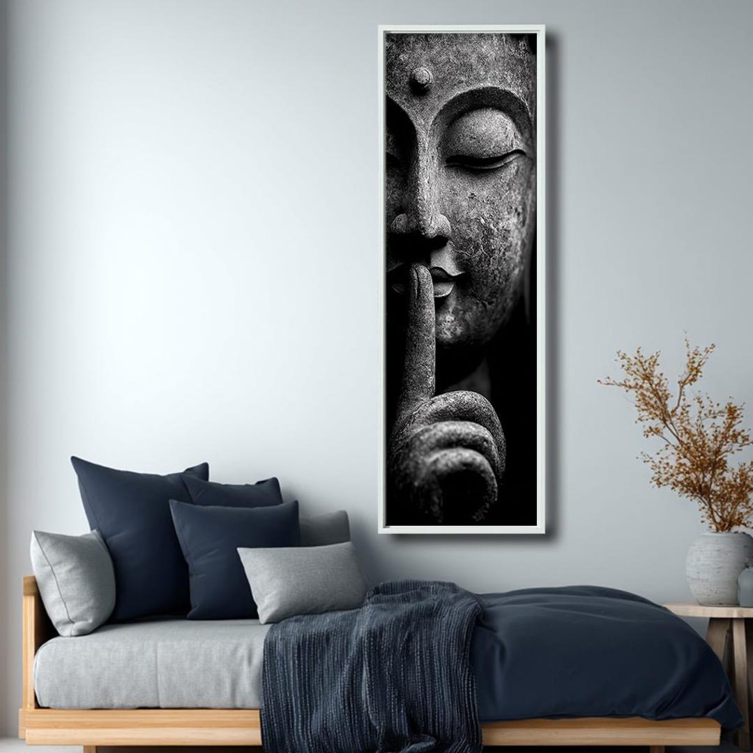 Buddha Wall Art Black White Canvas, Zen Meditation Decor Vertical ...