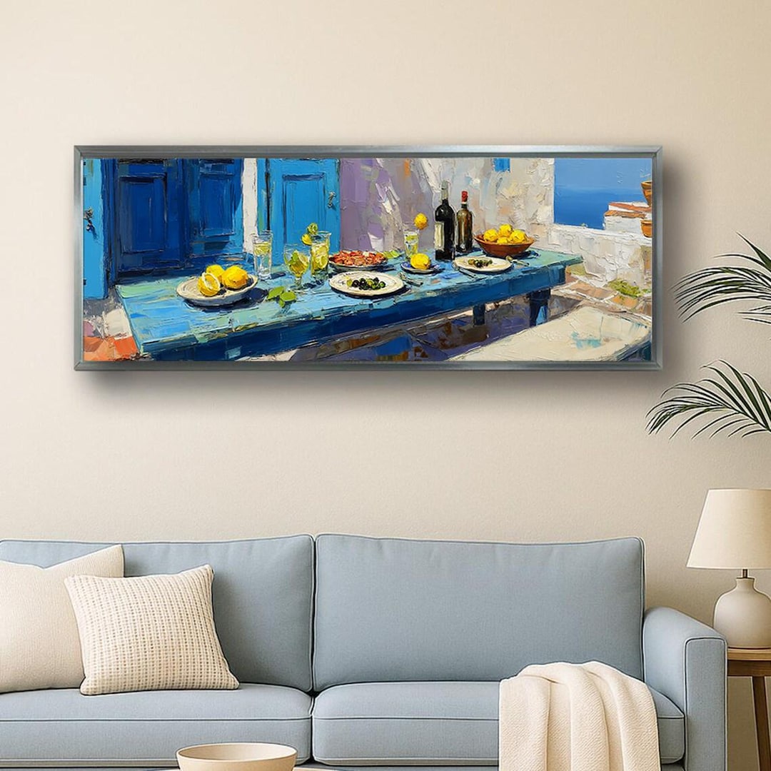 set of three mediterranean kitchen prints | framed... Mediterranean Kitchen Canvas Wall Art Italian Coastal Table Painting ...