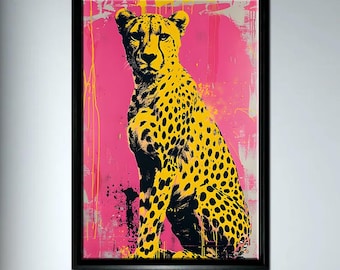 Pop Art Cheetah Canvas Wall Art, Colorful Leopard Animal Painting, Bold Modern Wildlife Artwork for Living Room Office Decor