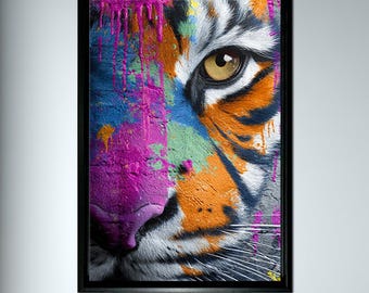Vibrant Graffiti Tiger Canvas Art - Modern Animal Wall Decor
