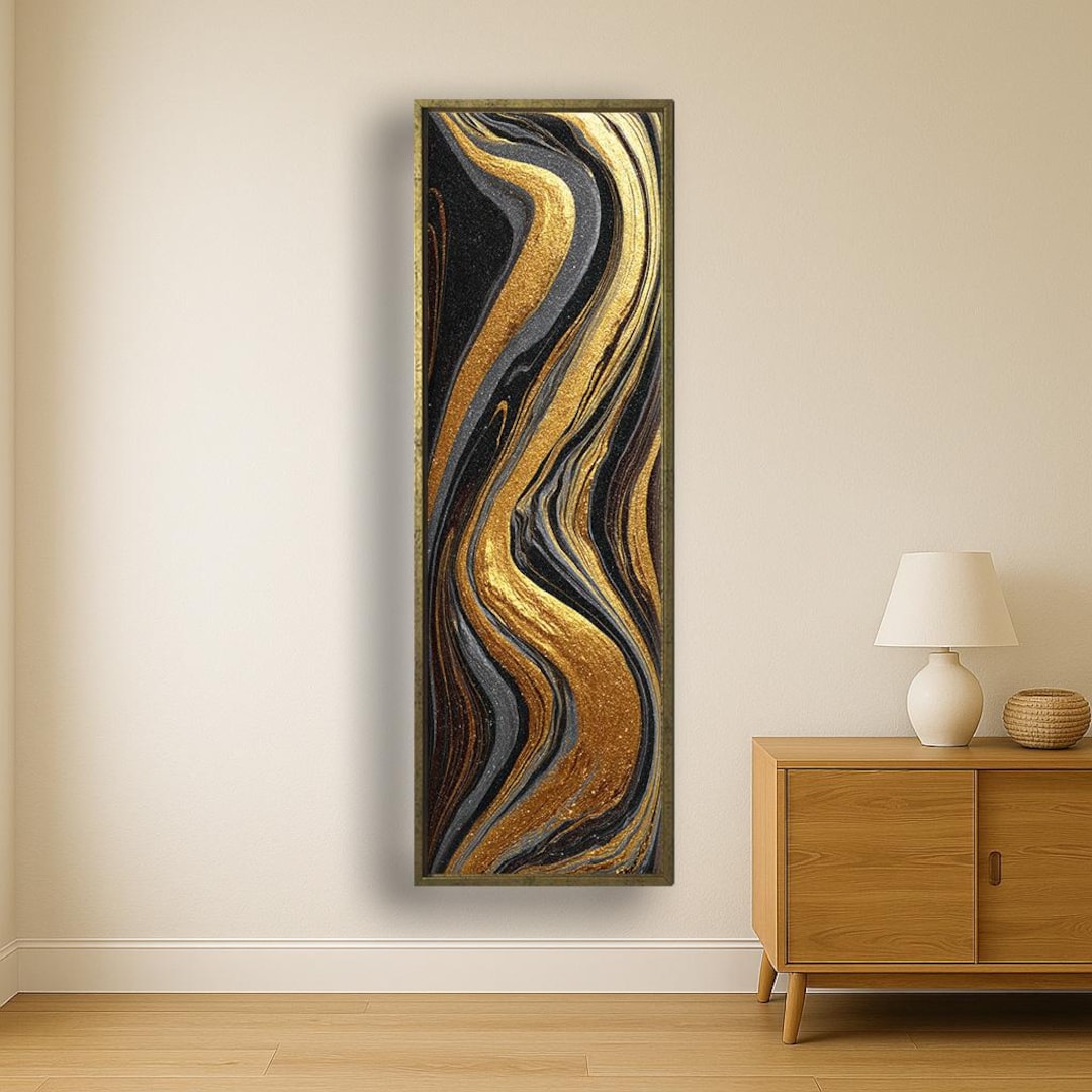 Black and Gold Abstract Flow Canvas Art, Modern Luxury Wall Decor ...