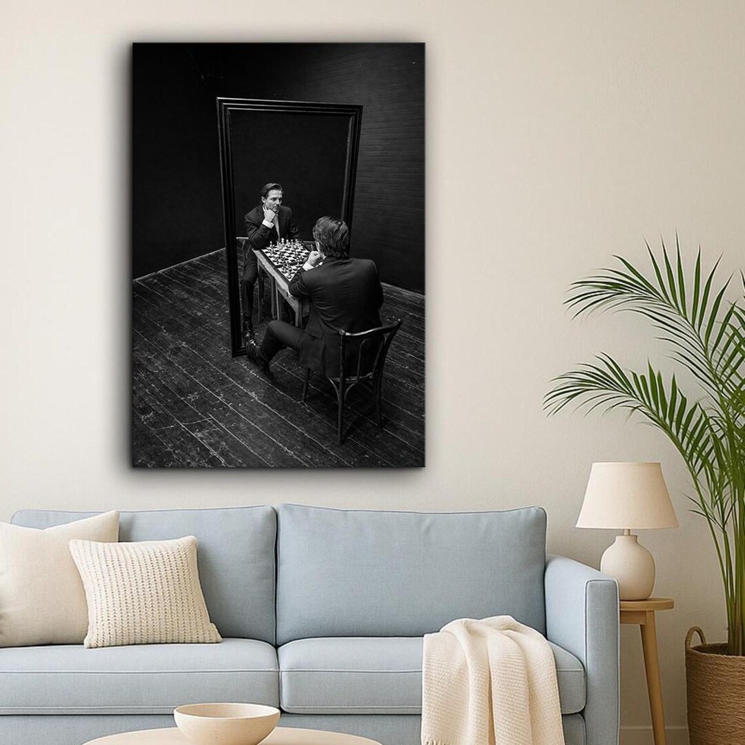 Surreal Chess Wall Art Canvas Print, Black and White Conceptual Mirror ...