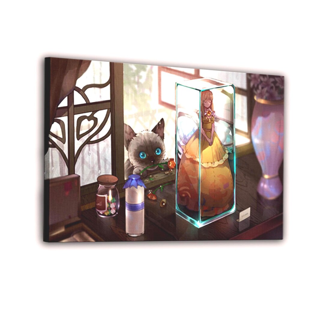 Fantasy Cat and Fairy Canvas, Magical Digital Art Print, Cozy ...