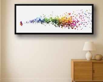 Cuadro de mariposa arcoíris, obra de arte abstracta y colorida sobre lienzo, decoración minimalista moderna de mariposas, arte de pared vibrante para la sala de estar.