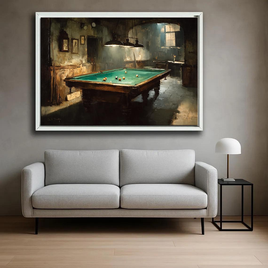 Pooltableart Billiard Table Wall Art Canvas Print, Moody Pool Room Still Life ...
