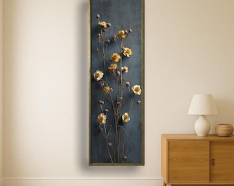 Cuadro vertical rústico de flores silvestres, estampado floral botánico neutro, decoración de estilo rústico, obra de arte floral minimalista para dormitorio.