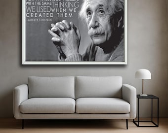 Lienzo con cita de Albert Einstein, arte de pared inspirador en blanco y negro, impresión de retrato motivacional para oficina, estudio o decoración moderna del hogar.