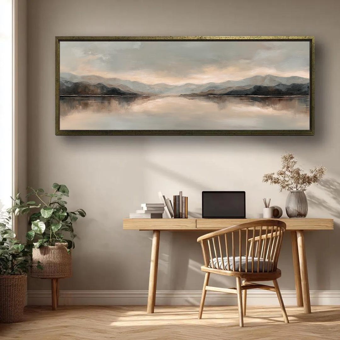 Panoramic Mountain Lake Wall Art Canvas Print, Minimal Landscape ...