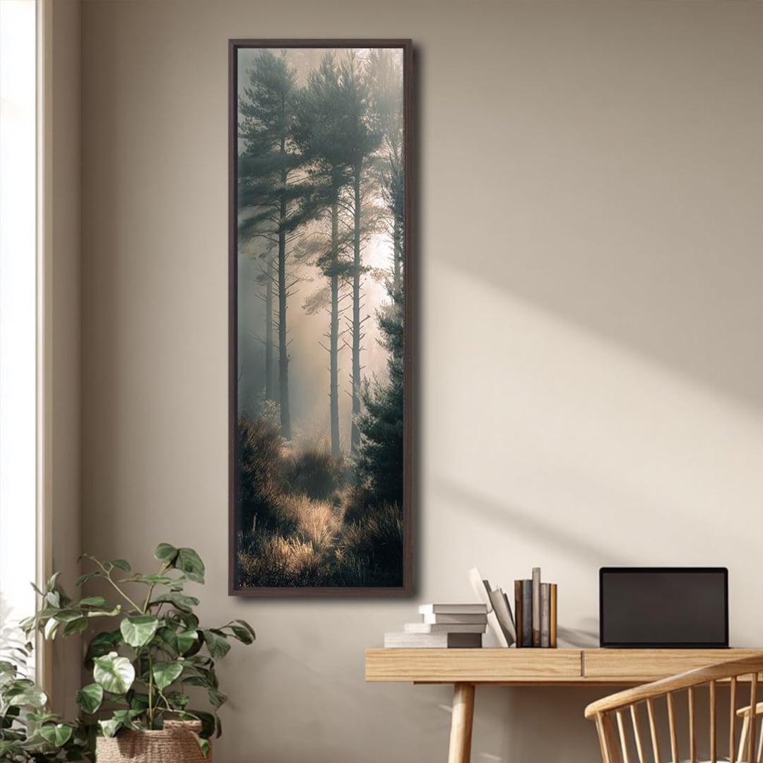 Misty Forest Canvas Wall Art, Vertical Nature Landscape Print, Peaceful ...