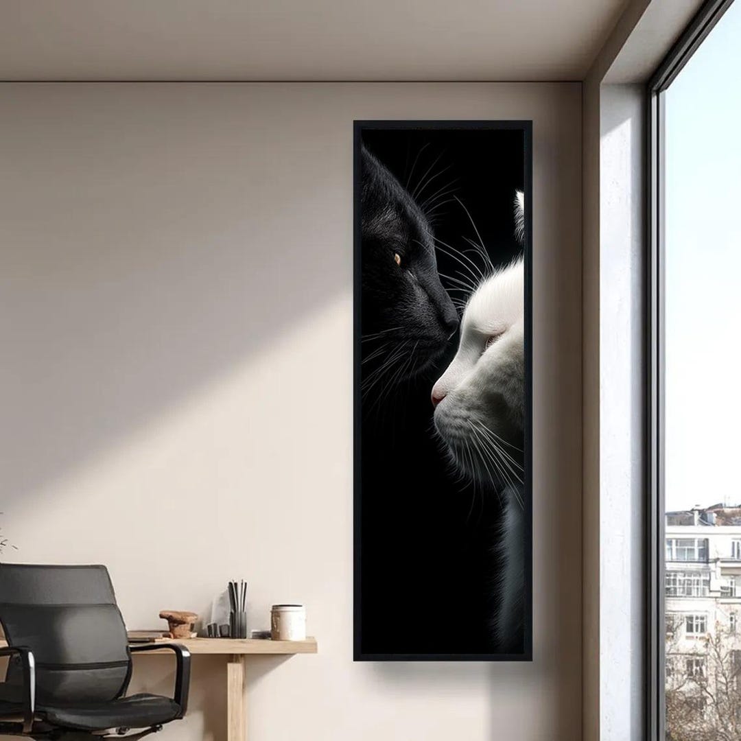 Black and White Cat Canvas Wall Art Vertical Modern Animal Print ...