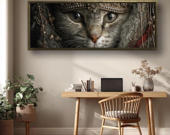 Arte mural de gato místico, retrato de gato bohemio vintage, lienzo decorativo de animales, decoración de lujo para sala de estar o dormitorio. Regalo ideal.