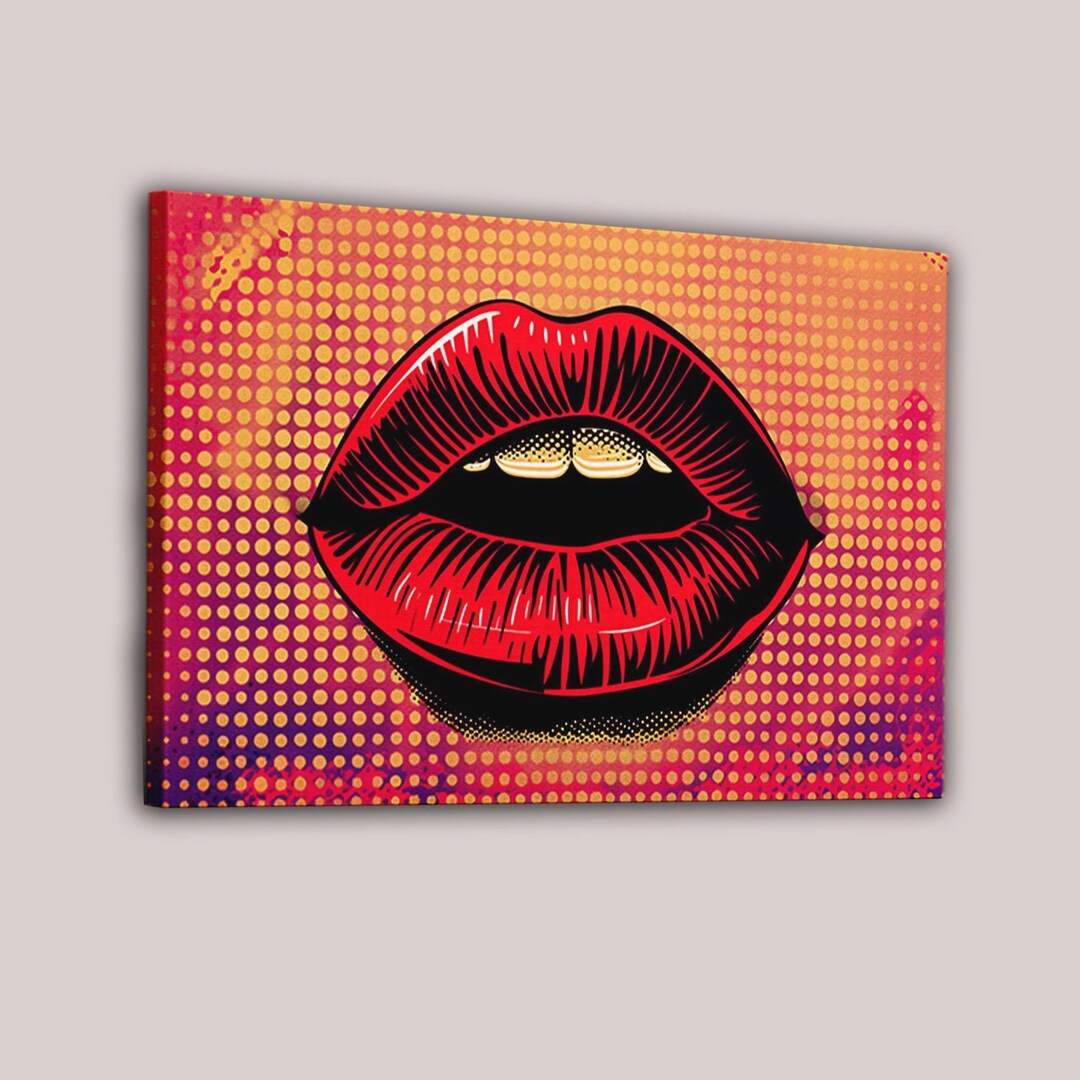 Pop Art Lips Canvas, Bold Red Lips Wall Art, Retro Comic Style Print ...