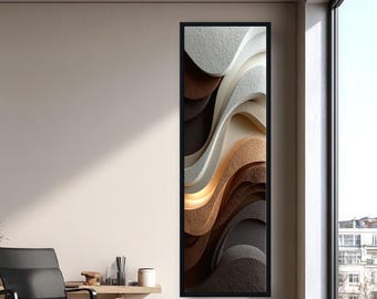 Lienzo vertical abstracto neutro para pared, arte moderno minimalista con textura, decoración de pared en tonos beige y marrón, arte de pared contemporáneo de lujo.