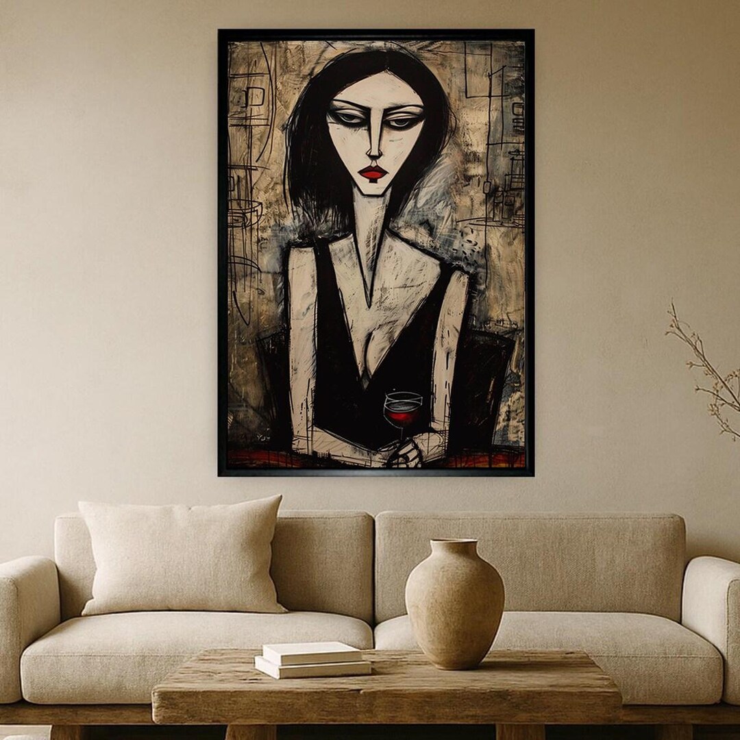 Abstract Woman Wall Art Canvas Print, Dark Expressionist Portrait With ...