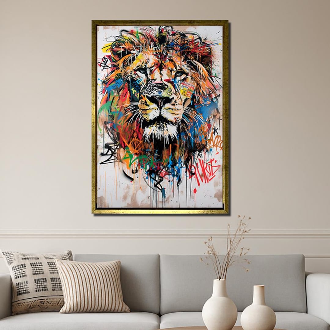 Graffiti Lion Canvas Art, Colorful Street Style Wall Decor, Vibrant ...