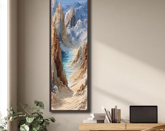 Cuadro vertical de cañón costero, decoración abstracta de paisaje oceánico, obra de arte de acantilado de playa, arte mural de naturaleza de lujo, decoración moderna para el hogar.