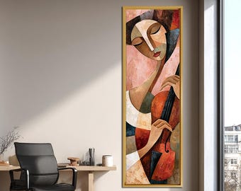 Abstract Cellist Canvas Wall Art, Woman Playing Cello Canvas Print, Modern Music Painting, Vertical Figurative Decor, Music Lover Gift Decor