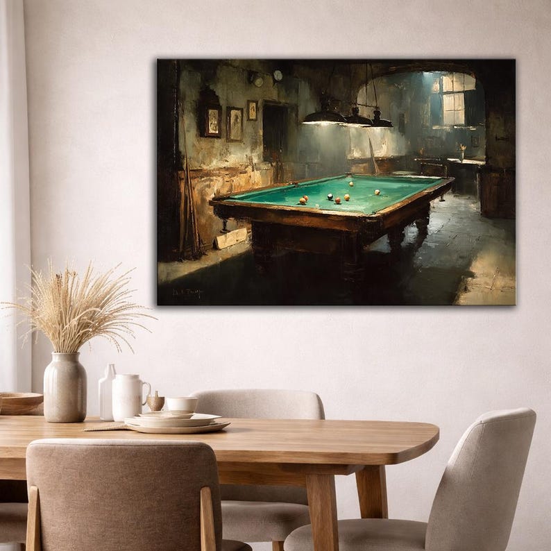 Billiard Table Wall Art Canvas Print, Moody Pool Room Still Life ...