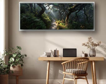 Cuadro decorativo de un sendero místico en el bosque, pintura de un paisaje boscoso encantado, panorama natural con un toque melancólico para la decoración de la sala de estar y el dormitorio.
