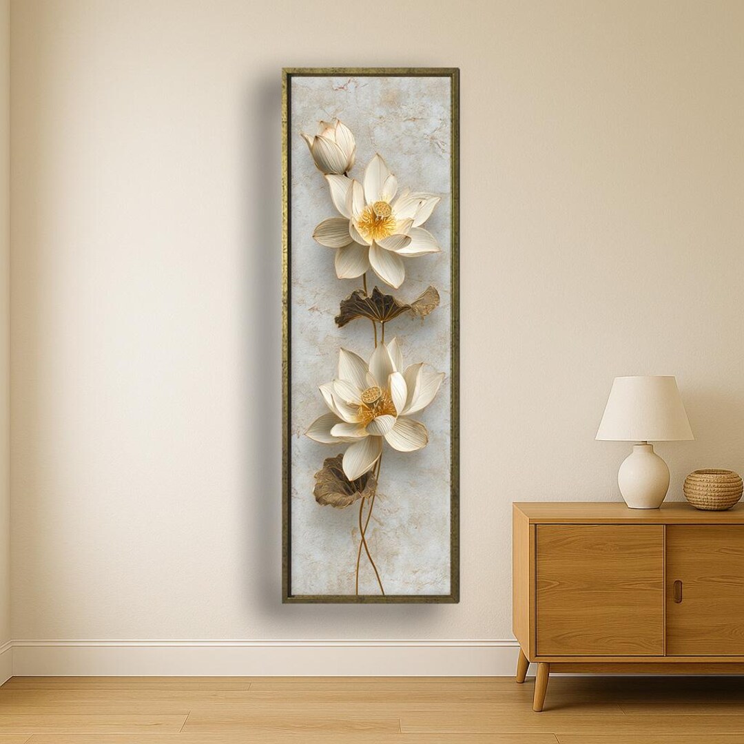 Luxury Lotus Flower Canvas Wall Art, 3D Floral Design With Gold Accents ...