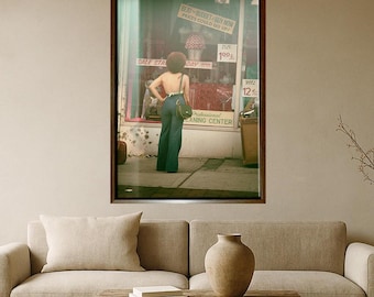 Vintage Street Scene Canvas Wall Art, Retro Woman City Photography Print, Nostalgic Urban Artwork for Living Room Bedroom Decor