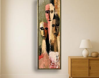 Abstract Faces Canvas Wall Art, Modern Figurative Canvas Print, Neutral Portrait Painting, Vertical Wall Decor, Contemporary Figure Wall Art